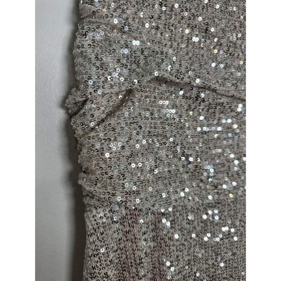 Lulu’s Evenings Of Elegance Dress Medium Champagne Sequin Lace-Up Slit NWT - Picture 3 of 13
